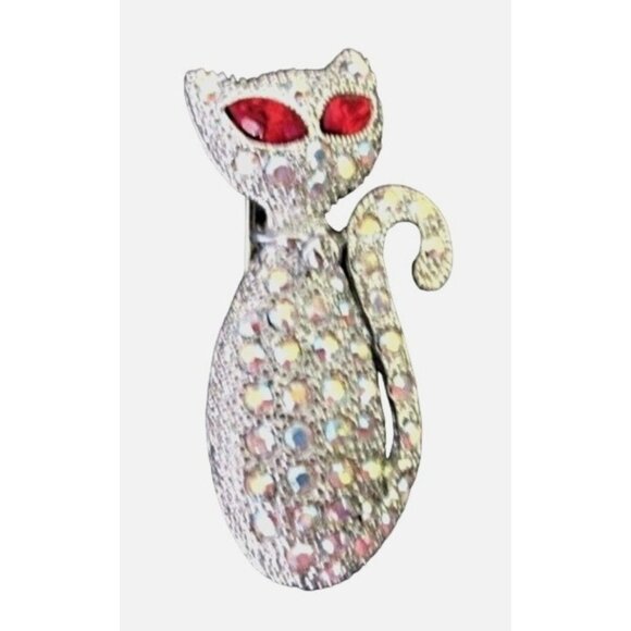 Kitty Cat Rhinestone Brooch Pin Animal Cat Lover Jewelry Gift - Picture 1 of 4